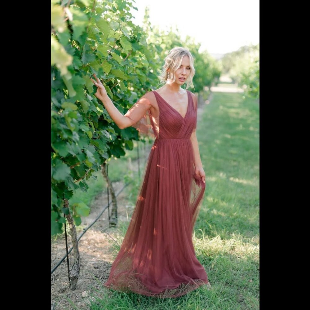 Revelry Plum Purple Backless, Vneck, sleeves, Thea Tulle Bridesmaid Dress size 8